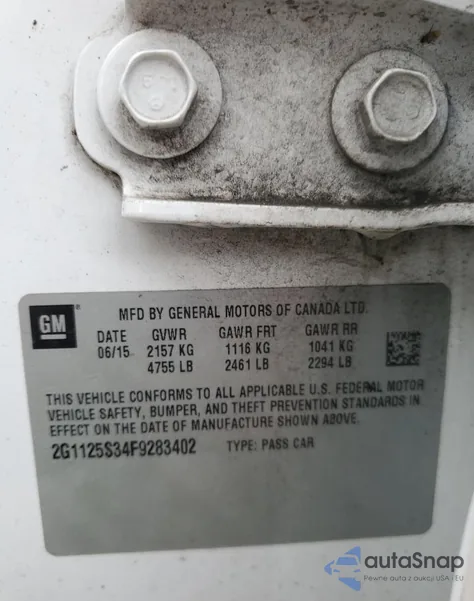 2015 Chevrolet Impala Lt из США, поврежденный, VIN 2G1125S34F9283402